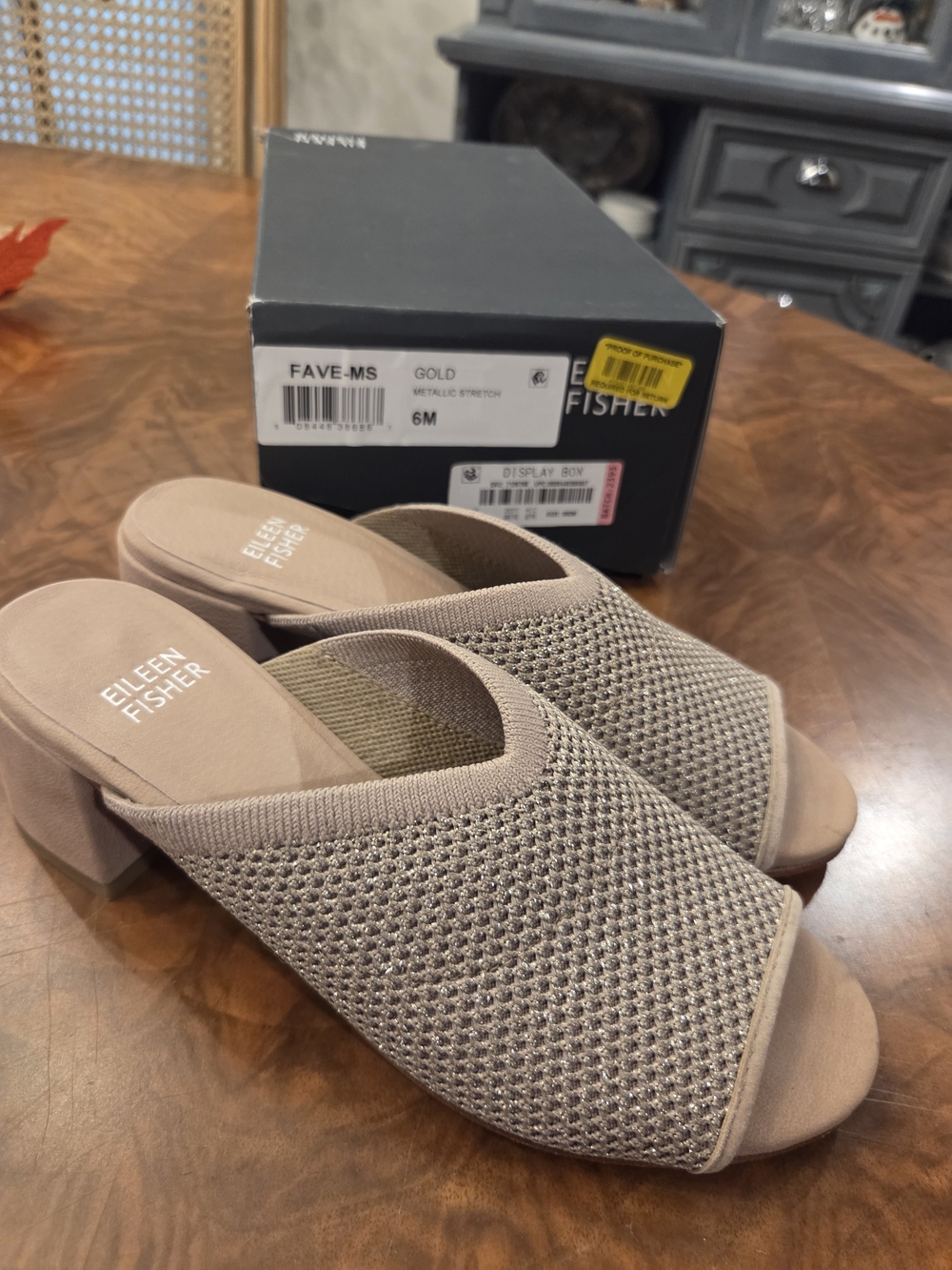 Eileen Fisher Taupe Knit Open-Toe Block Heel Mule